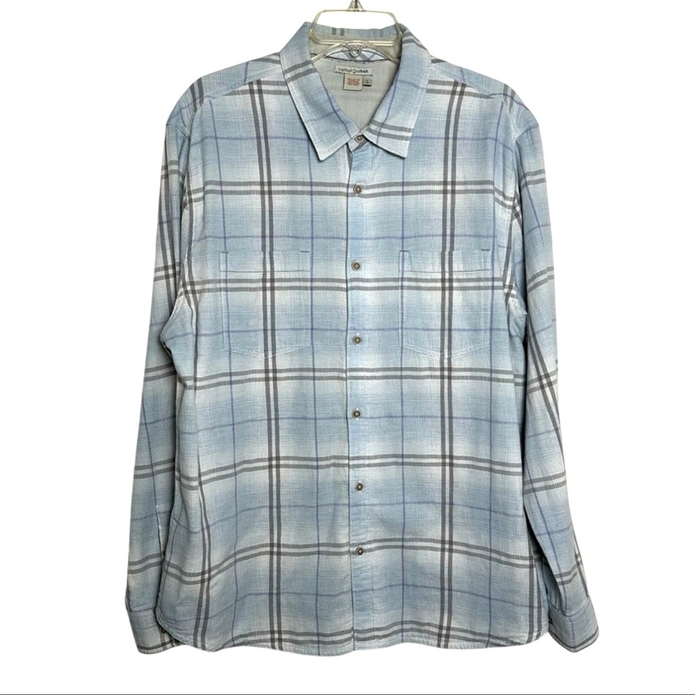 3/$20💥 Mens Carbon 2 Cobalt Casual Button Down‎ Shirt Cotton Light Blue Plaid Lg